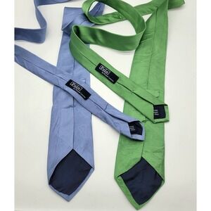 2 Ralph Lauren Polo Tie Silk Solid Blue Green 57"x 3.5" Hand Made In Italy